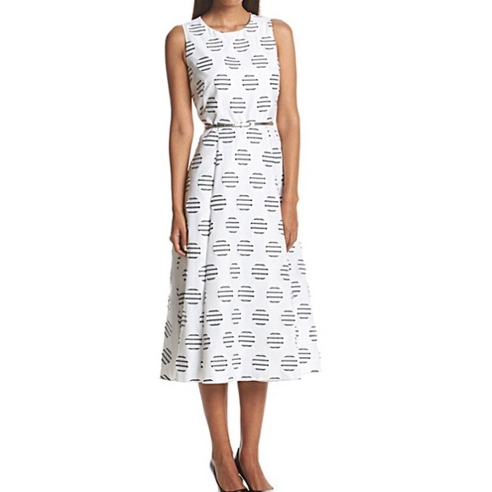 Size 6 Calvin Klein-Navy/Wht Burnout Dot Dress